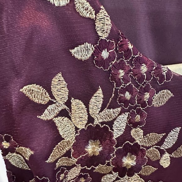 Tahari Women's Plus 24W Burgundy/Wine Dress with intricate gold emboidery - Picture 3 of 6